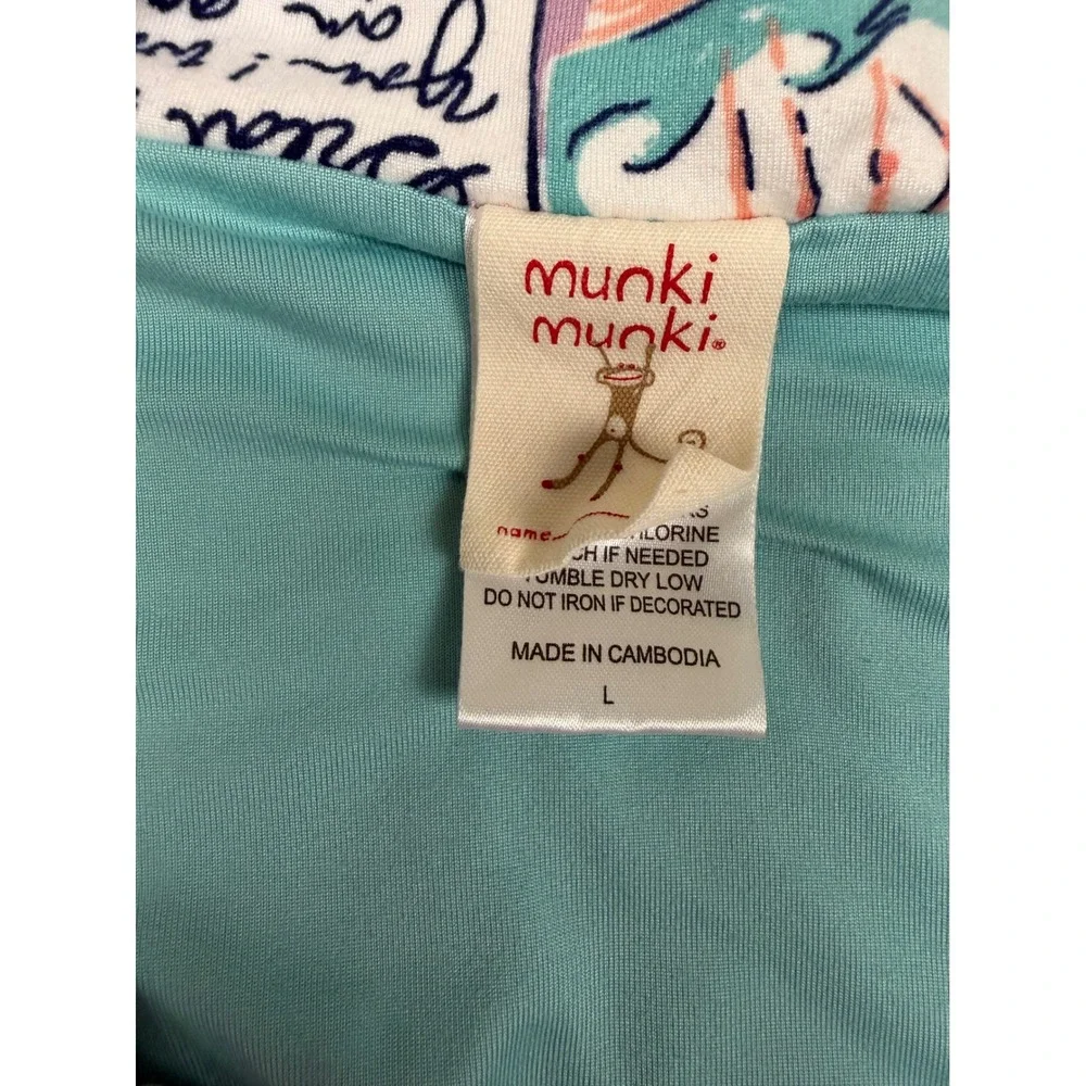 Munki Munki Womens Pajama Set L Blue Postcard Travel Print Button Top Crop Pants